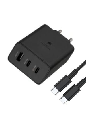 65W Multi Port Trio Super Fast Charger with USB to Type-C Cables Black