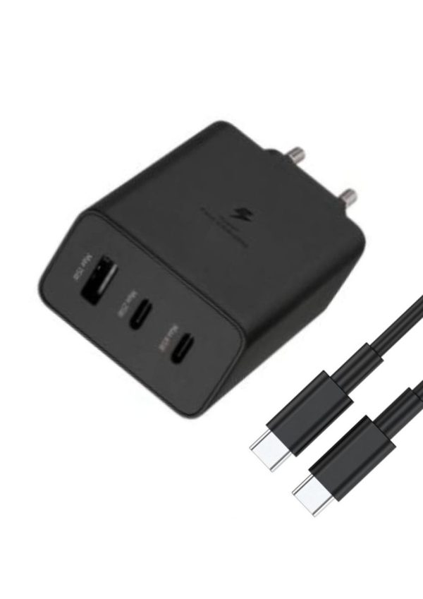65W Multi Port Trio Super Fast Charger with USB to Type-C Cables Black