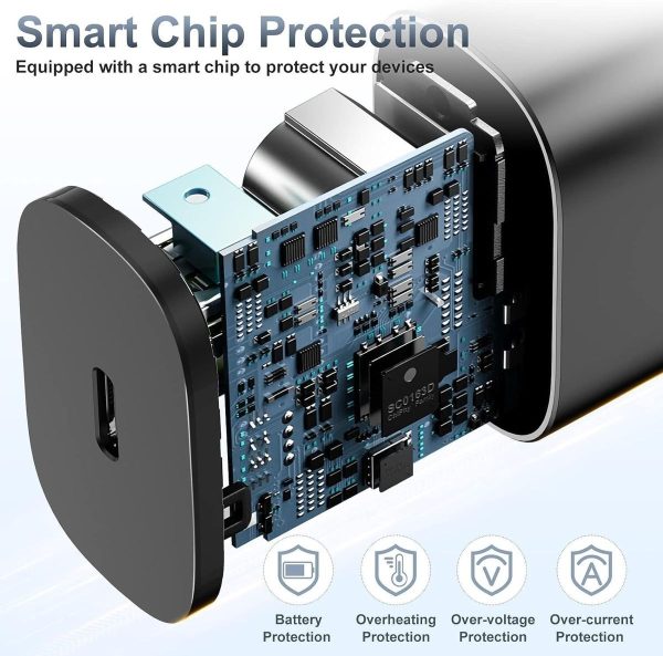 65W Multi Port Trio Super Fast Charger with USB to Type-C Cables Black