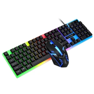 T-Wolf TF230 Rainbow Backlit Game Keyboard & Mouse Set - Black T- Wolf