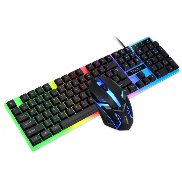 key1 T-Wolf TF230 Rainbow Backlit Game Keyboard & Mouse Set - Black T- Wolf