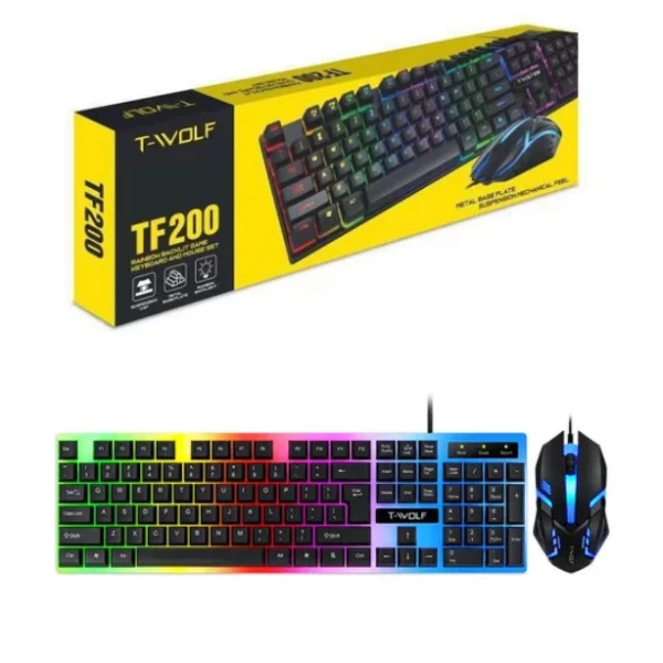 key2 T-Wolf TF230 Rainbow Backlit Game Keyboard & Mouse Set - Black T- Wolf