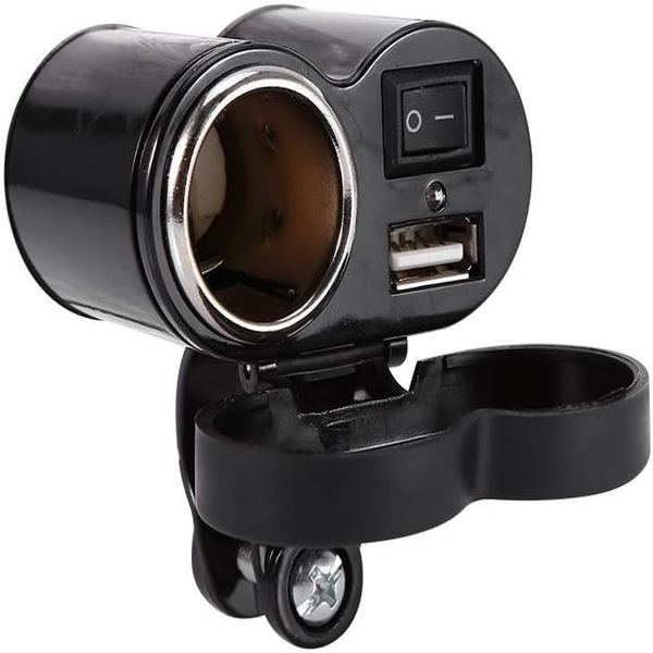 Andowl Motorcycle Handlebar USB Charger and 12V Cigarette Lighter