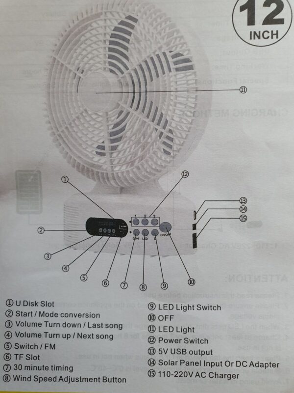 Q-3122 Fan - Solar Powered Rechargeable Fan With Speakers And LED Light