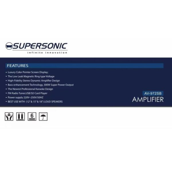Supersonic Professional Karaoke Bluetooth USB 300W Power Amplifier AV-972SB