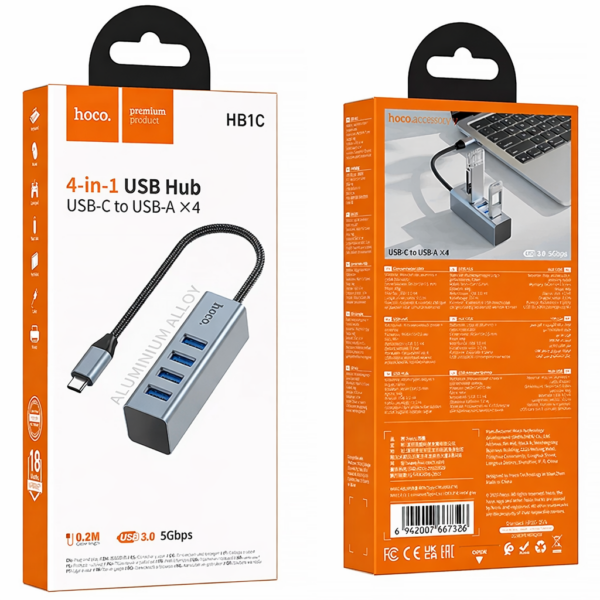 HOCO 4-in-1 types c to USB-A Hub USB 3.0 High Speed Adapter - HB1C