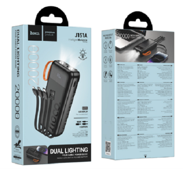 Hoco J151A 20000mAh PowerBank, 4Cables,Lightning cable,USB,Type C,MicroUSB