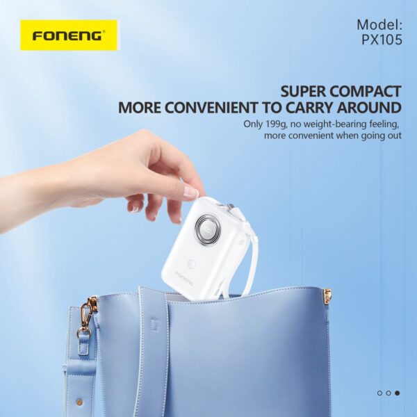 10,000 mAh 22.5W fast power bank with dual built in cables White