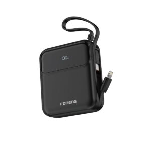 10,000 mAh 22.5W Dual Cable Fast Charging Mini Power Bank Black