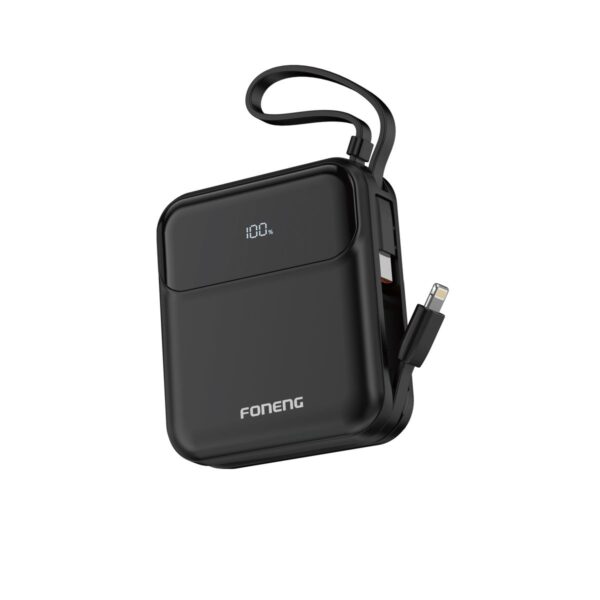 10,000 mAh 22.5W Dual Cable Fast Charging Mini Power Bank Black