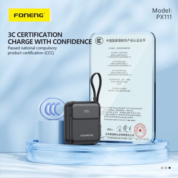 10,000 mAh 22.5W Dual Cable Fast Charging Mini Power Bank Black