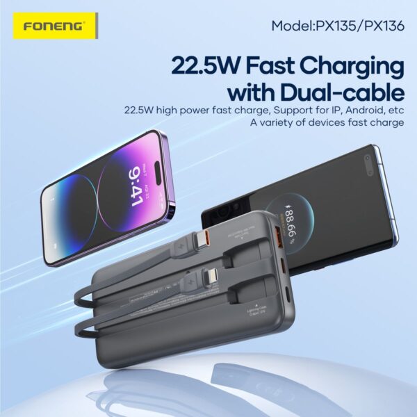 10,000 mAh Dual Cable Fast Charging Power Bank PX135