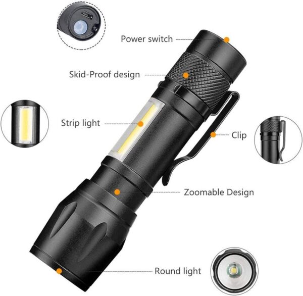 2 Pack Mini Torch with Zoom Function usb Rechargeable Flashlight