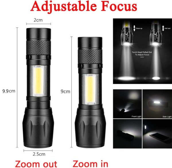 2 Pack Mini Torch with Zoom Function usb Rechargeable Flashlight