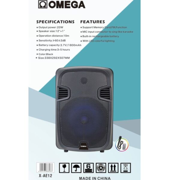 Omega 12" Outdoor Karaoke Speaker Battery-Powered For Loadshedding X-AE12