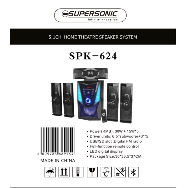 SPK-624-6 Supersonic 5.1CH Home Theatre Speaker System Bluetooth/AUX/USB/SD SPK-624
