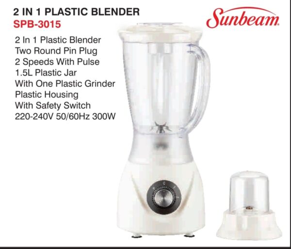 Spb-3015-2 SUNBEAM 2 IN 1 PLASTIC BLENDER 300 W Mixer Grinder (2 Jars, white)