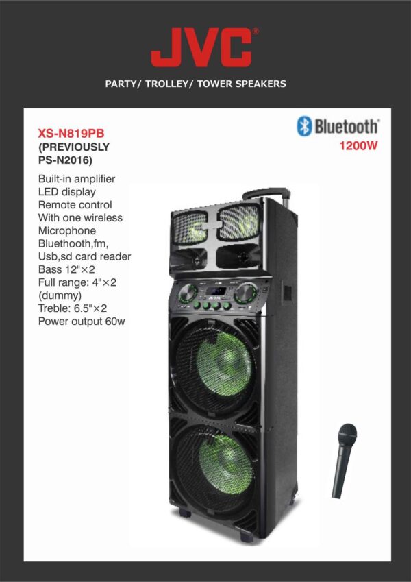 JVC Portable Bluetooth Speaker 2400W PMPO Model Number XS-N819PBA