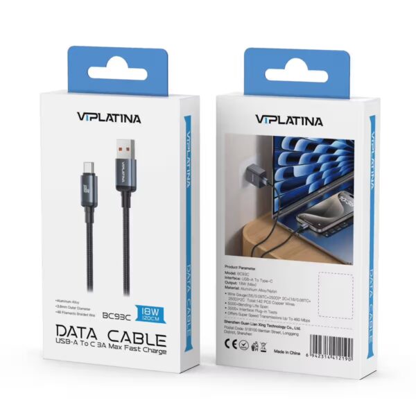 BC93C_1_1-3c3pTTa VIPLATINA BC93c TYPE-C to USB-A Fast Charging Cable