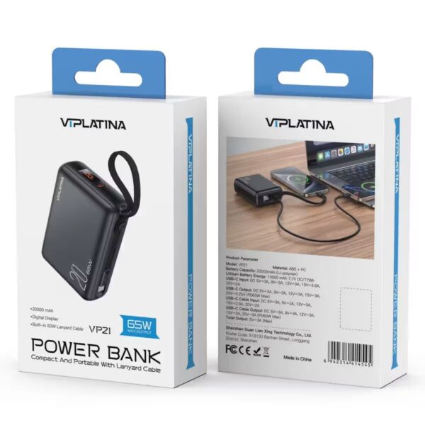 VipLatina-21, 20,000mAh Super Fast-Charging Power Bank with Digital Display