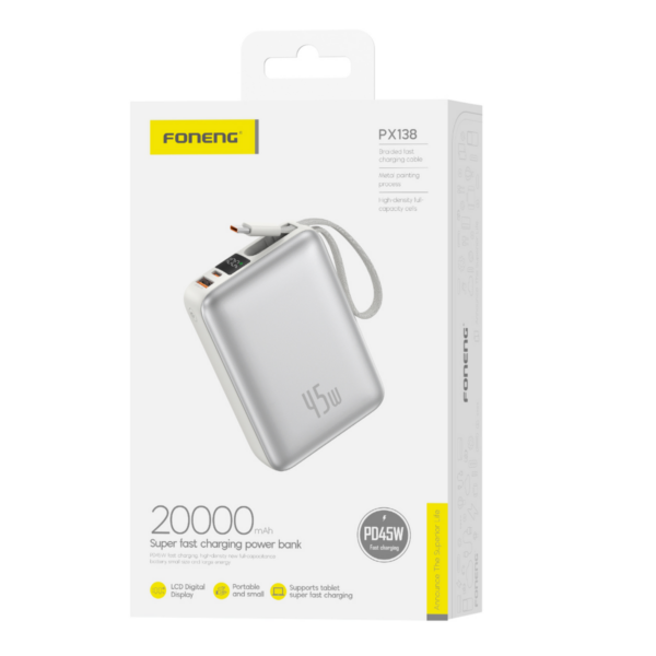 PX138-2 FONENG PX138 Super Fast 45w Power Bank - 20000mAh - Silver