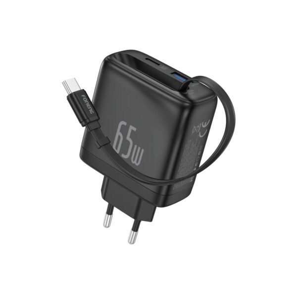 FONENG Max50-EU Compatible 65w A+C 2Port GaN Charger with Retractable Cable