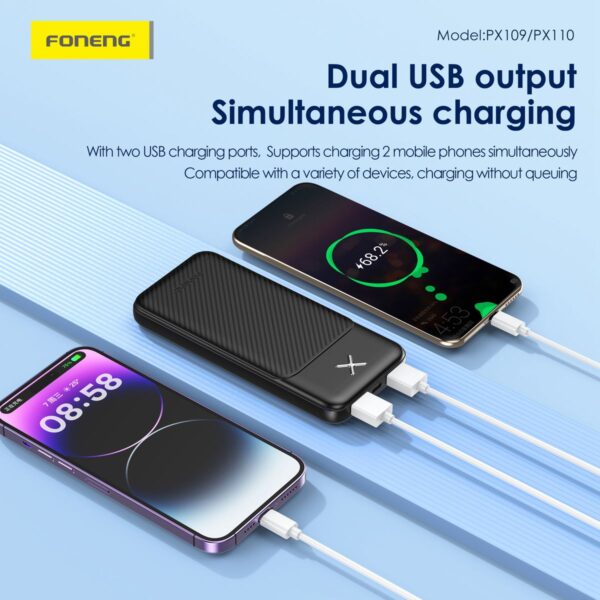 px109.3 10,000mAh Dual USB output fast charging power bank black PX109