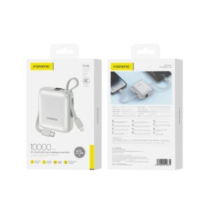 px115.1 10000 mAh Mini Dual-Cable 22.5W Fast Charging Power Bank - Silver