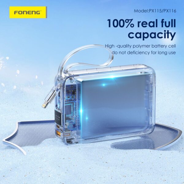 px115.2 10000 mAh Mini Dual-Cable 22.5W Fast Charging Power Bank - Silver