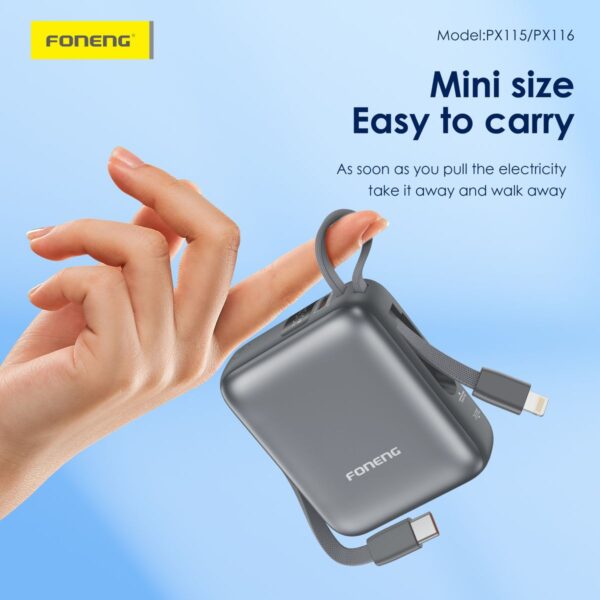 px115.4 10000 mAh Mini Dual-Cable 22.5W Fast Charging Power Bank - Silver