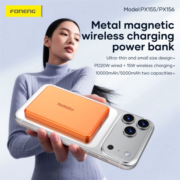 px156.7 Foneng Px156 Ultra Thin fast Charging Wireless Power Bank - Orange